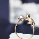 Gentle Cat Pearl Rings for Women Matte Light Party Jewelry
