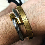 Men Cuff Bracelet Cable Wire Rope Cross Set Stainless Steel Bracelet