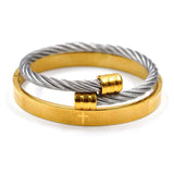 Men Cuff Bracelet Cable Wire Rope Cross Set Stainless Steel Bracelet