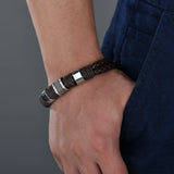 Gentleman Leather Titanium Steel Braided Clasp Bangle Bracelet Men Women