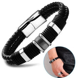 Gentleman Leather Titanium Steel Braided Clasp Bangle Bracelet Men Women