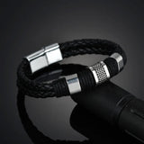 Gentleman Leather Titanium Steel Braided Clasp Bangle Bracelet Men Women