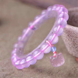 Rose Quartz Bracelet 8mm Round Beads Cat Pendant