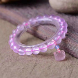 Rose Quartz Bracelet 8mm Round Beads Cat Pendant