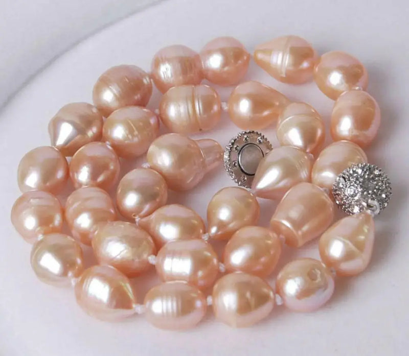 Pink Akoya Cultured 10-11mm Rice Pearl Necklace 18''
