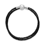 925 Silver Charm Double Circle Leather Bracelet