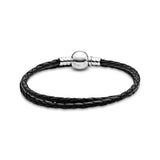 925 Silver Charm Double Circle Leather Bracelet