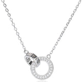 925 Silver Crystal Double Circle Pendant Necklace