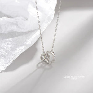 925 Silver Crystal Double Circle Pendant Necklace
