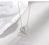925 Silver Crystal Double Circle Pendant Necklace
