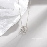 925 Silver Crystal Double Circle Pendant Necklace