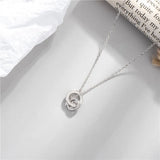 925 Silver Crystal Double Circle Pendant Necklace
