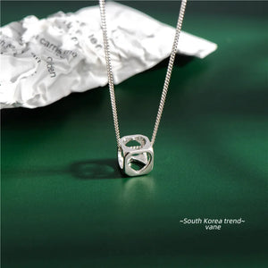 925 Silver Cube Cutout Heart Pendant Necklace with Chain