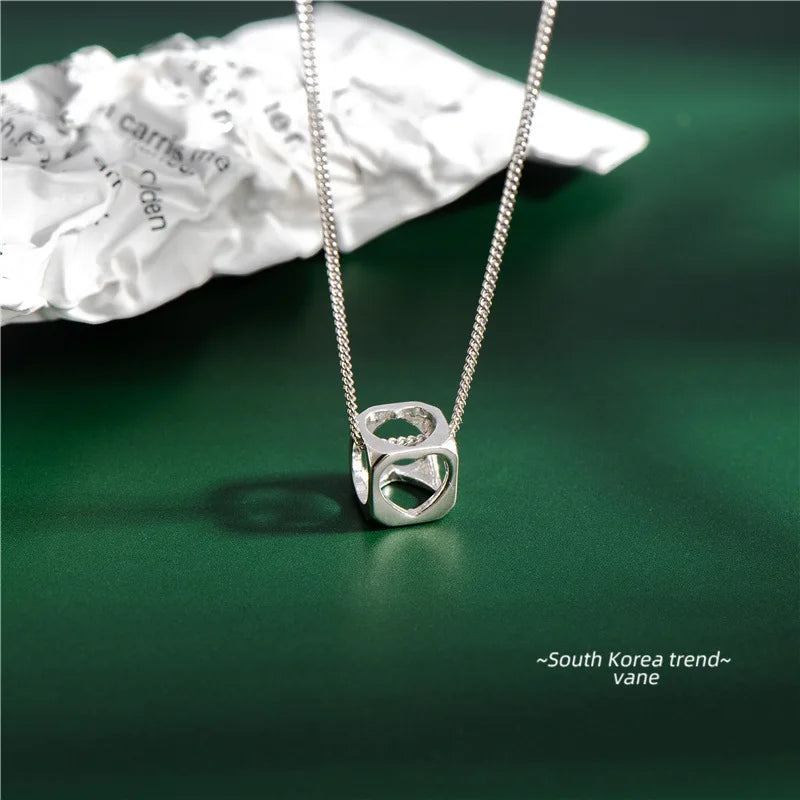 925 Silver Cube Cutout Heart Pendant Necklace with Chain