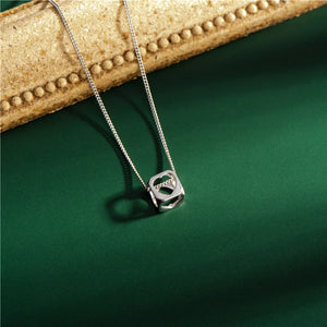 925 Silver Cube Cutout Heart Pendant Necklace with Chain