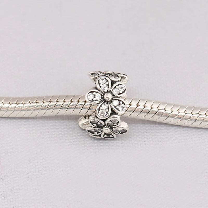 925 Silver Dazzling Daisies Flower & Clear CZ Charms for Bracelets