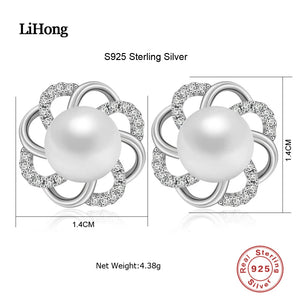925 Silver Pearl Stud Earrings CZ Women Jewelry