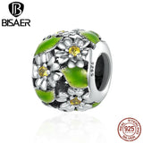 925 Silver Green Daisy Flower Leaves Charms Bead for Bracelet Making