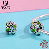 925 Silver Green Daisy Flower Leaves Charms Bead for Bracelet Making