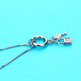 925 Silver Lock Pendant Long Necklace Women Key Pendant Jewelry