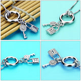 925 Silver Lock Pendant Long Necklace Women Key Pendant Jewelry