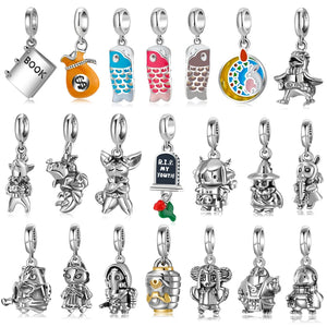 925 Silver Lucky Koi Flag Adventure Charms Pendants DIY Bracelets