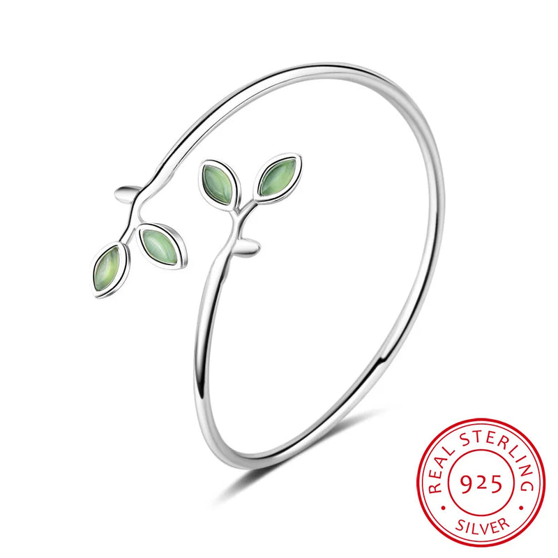 925 Silver Opal Leaves Buds Bracelet for Women