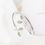 925 Silver Opal Leaves Buds Bracelet for Women