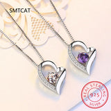 925 Silver CZ Choker Necklace Heart Pendant Chain Women Jewelry