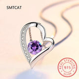 925 Silver CZ Choker Necklace Heart Pendant Chain Women Jewelry