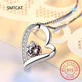 925 Silver CZ Choker Necklace Heart Pendant Chain Women Jewelry