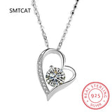 925 Silver CZ Choker Necklace Heart Pendant Chain Women Jewelry