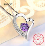 925 Silver CZ Choker Necklace Heart Pendant Chain Women Jewelry