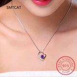 925 Silver CZ Choker Necklace Heart Pendant Chain Women Jewelry