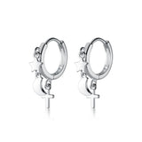 925 Silver Star Moon Cross Hoop Earrings Lady Party Ear Buckle Fine Jewelry