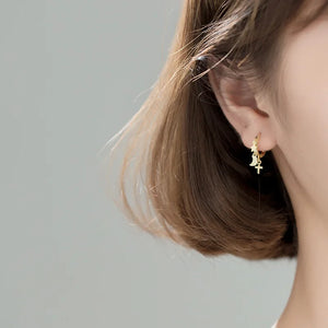 925 Silver Star Moon Cross Hoop Earrings Lady Party Ear Buckle Fine Jewelry