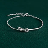 925 Silver Bow Zircon Chain Bracelet Women Gift