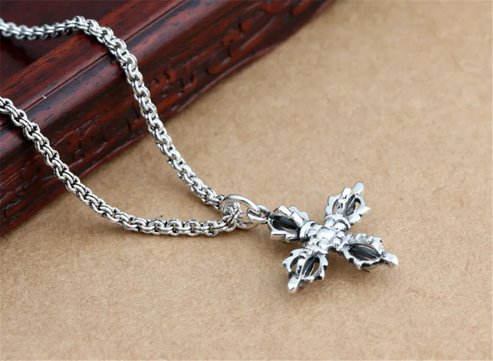 925 Sterling Silver Vintage King Kong Cross Pendant Necklace