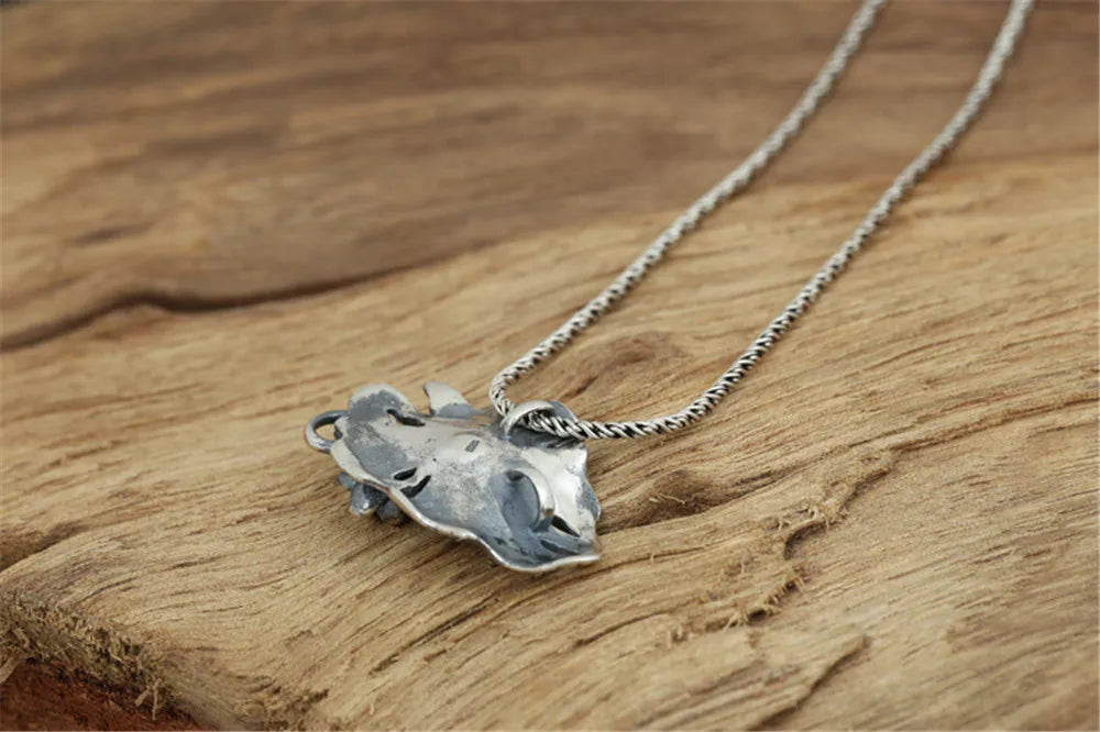 925 Silver Vintage Punk Locomotive Necklace with Pearl Pendant