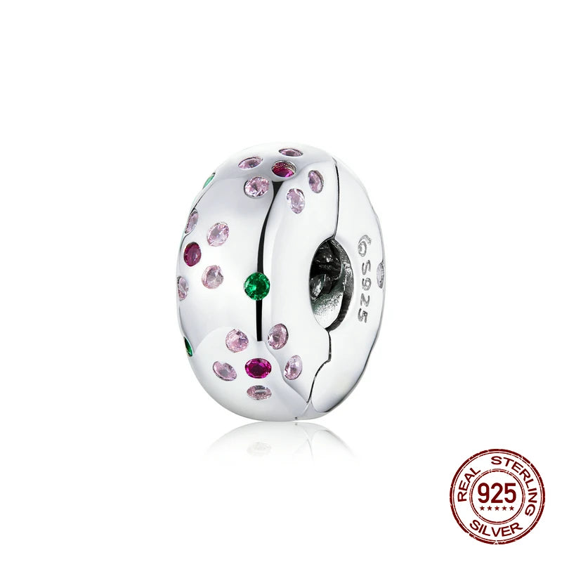 925 Silver Zircon Flower Charm Bracelet Bead for Women