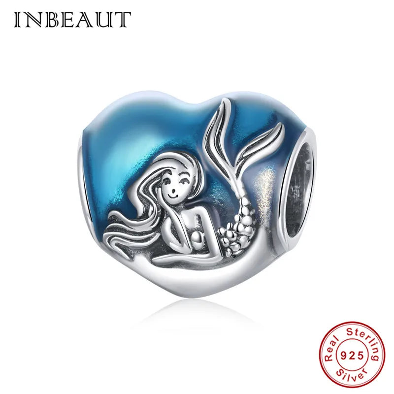 925 Sterling Silver Mermaid Charms Beads for Bracelets Making