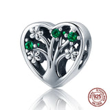 925 Sterling Silver Heart Tree Bead for Bangle Bracelet Charm