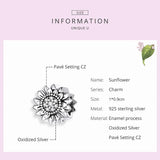 925 Silver Zircon Sunflower Charm Beads Bangle Pendant
