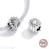 925 Silver Zircon Sunflower Charm Beads Bangle Pendant