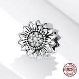 925 Silver Zircon Sunflower Charm Beads Bangle Pendant