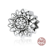 925 Silver Zircon Sunflower Charm Beads Bangle Pendant