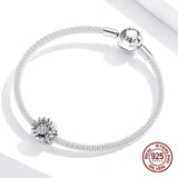 925 Silver Zircon Sunflower Charm Beads Bangle Pendant