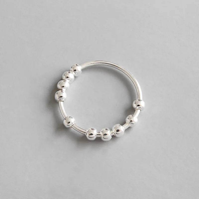 925 Sterling Silver Geometric Beads Ring Fine Jewelry