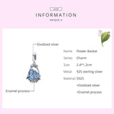 Sterling Silver 925 Flower Basket Charm Pendant for Bracelet Making