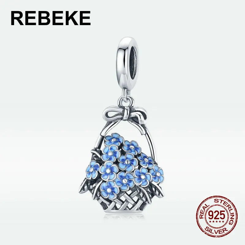Sterling Silver 925 Flower Basket Charm Pendant for Bracelet Making